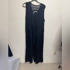 BloomChic Black Sleeveless Crochet-Back Jumpsuit